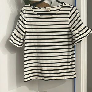 Ruffle sleeve blue and  white striped top